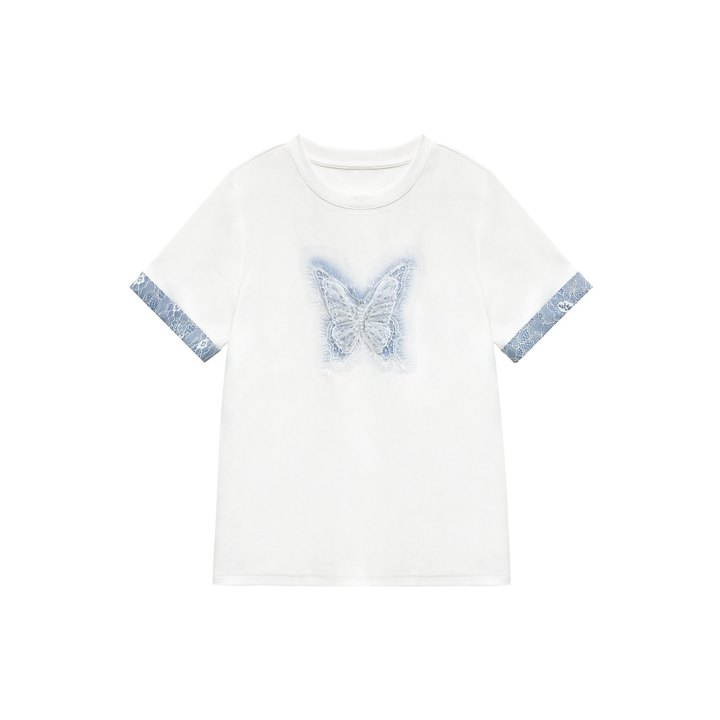 LuxGlow-luxury rhinestone cotton women's Tshirt butterfly