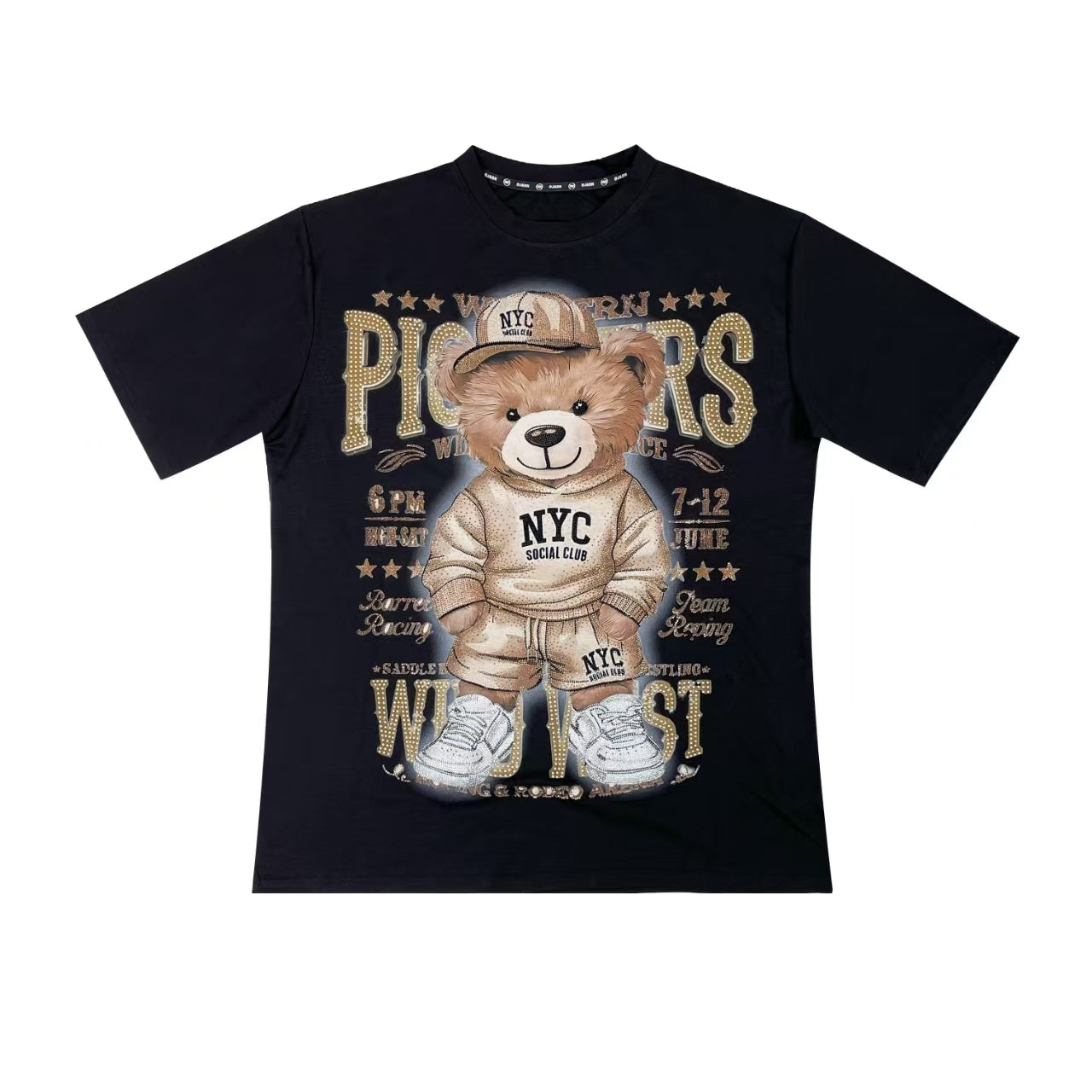 LuxGlow-Luxury Oversize Rhinestone Black Teddy Bear Women's T-shirt