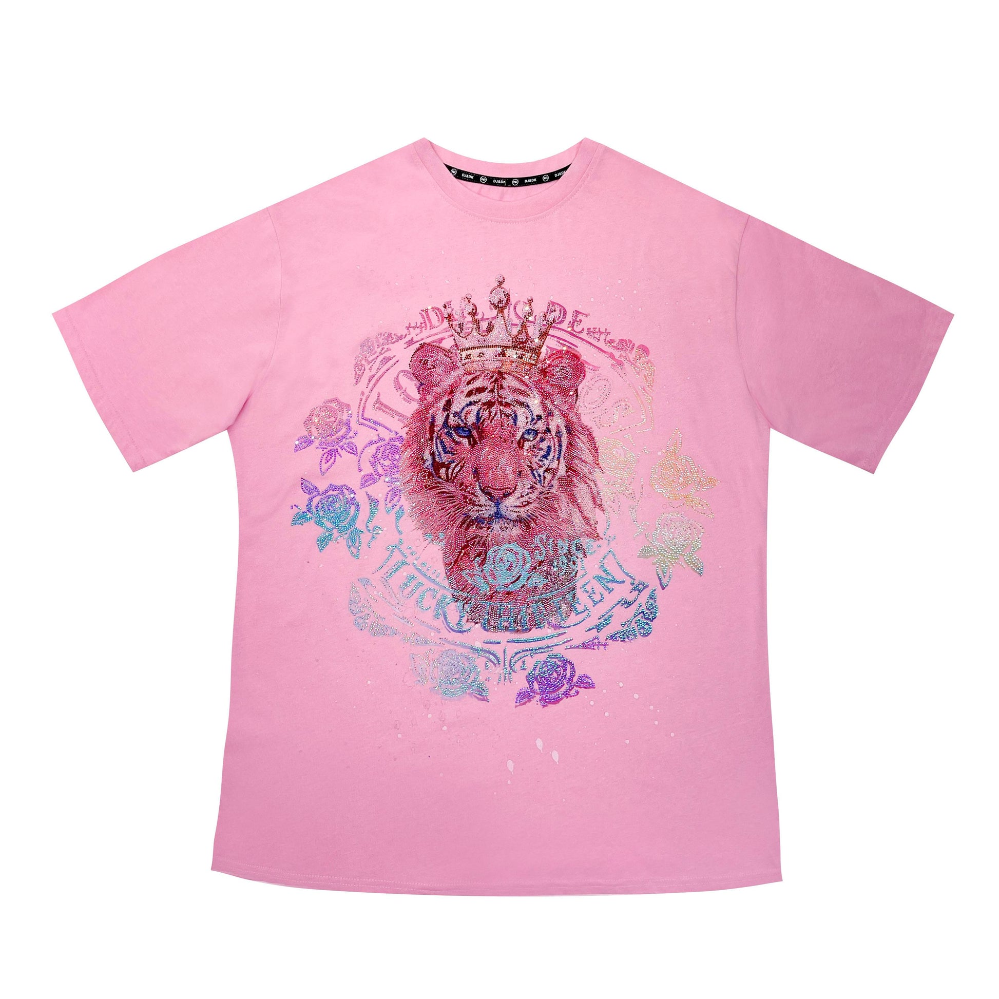LUXGLOW- Luxury Rhinestone Cotton Women's Pink Tiger T-shirt