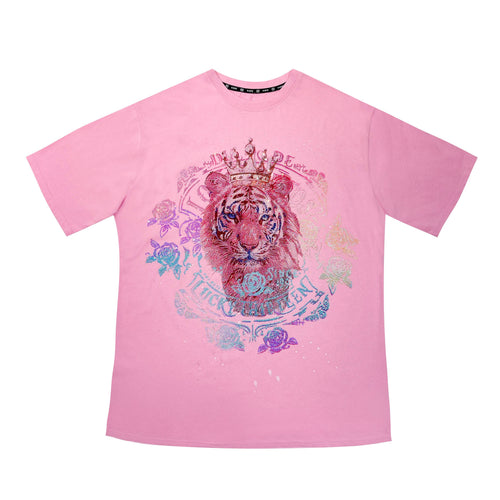 LUXGLOW- Luxury Rhinestone Cotton Women's Pink Tiger T-shirt
